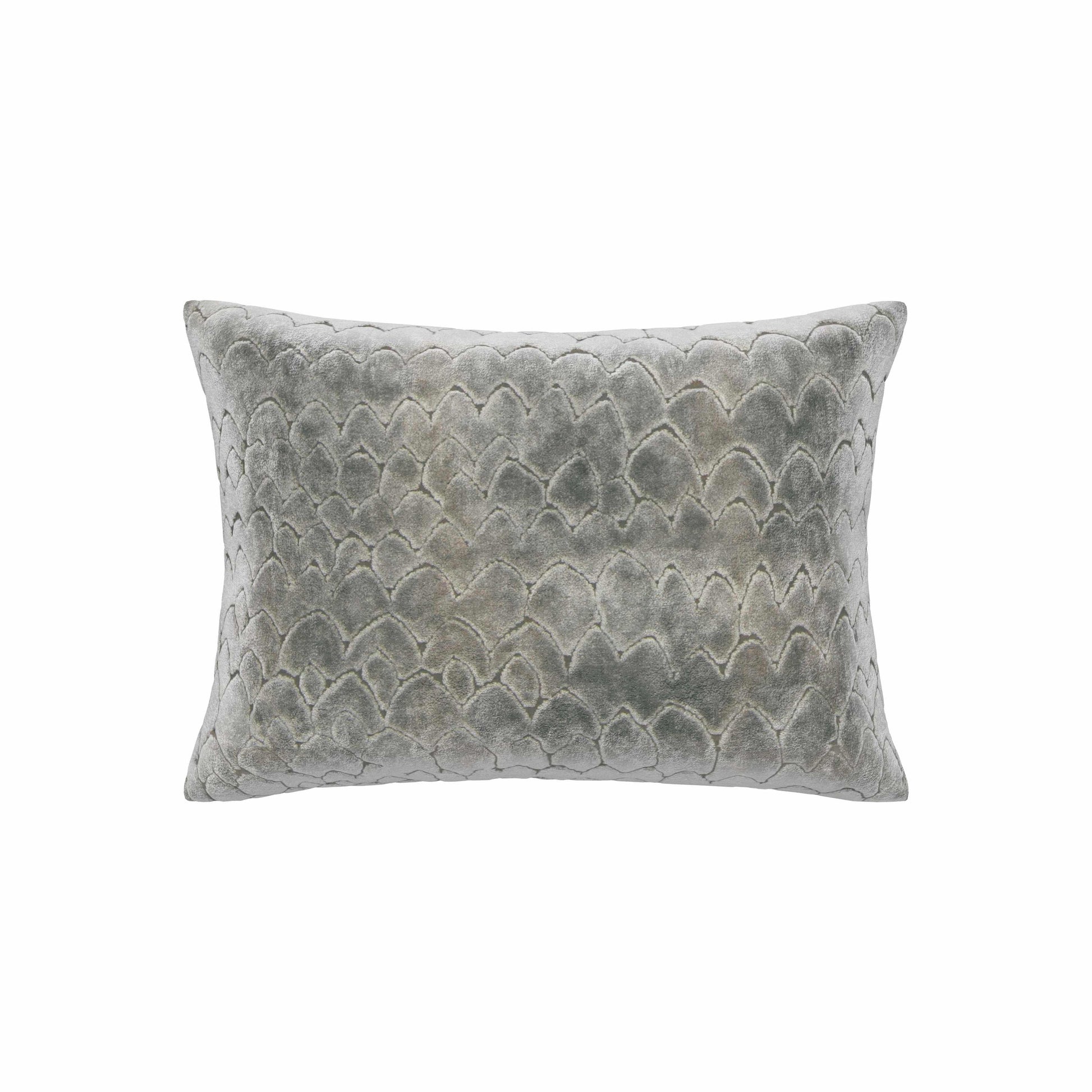 For Arts Sake Pillow Set in Moon by Fineza – silver decorative pillows with scale design displayed on white background.