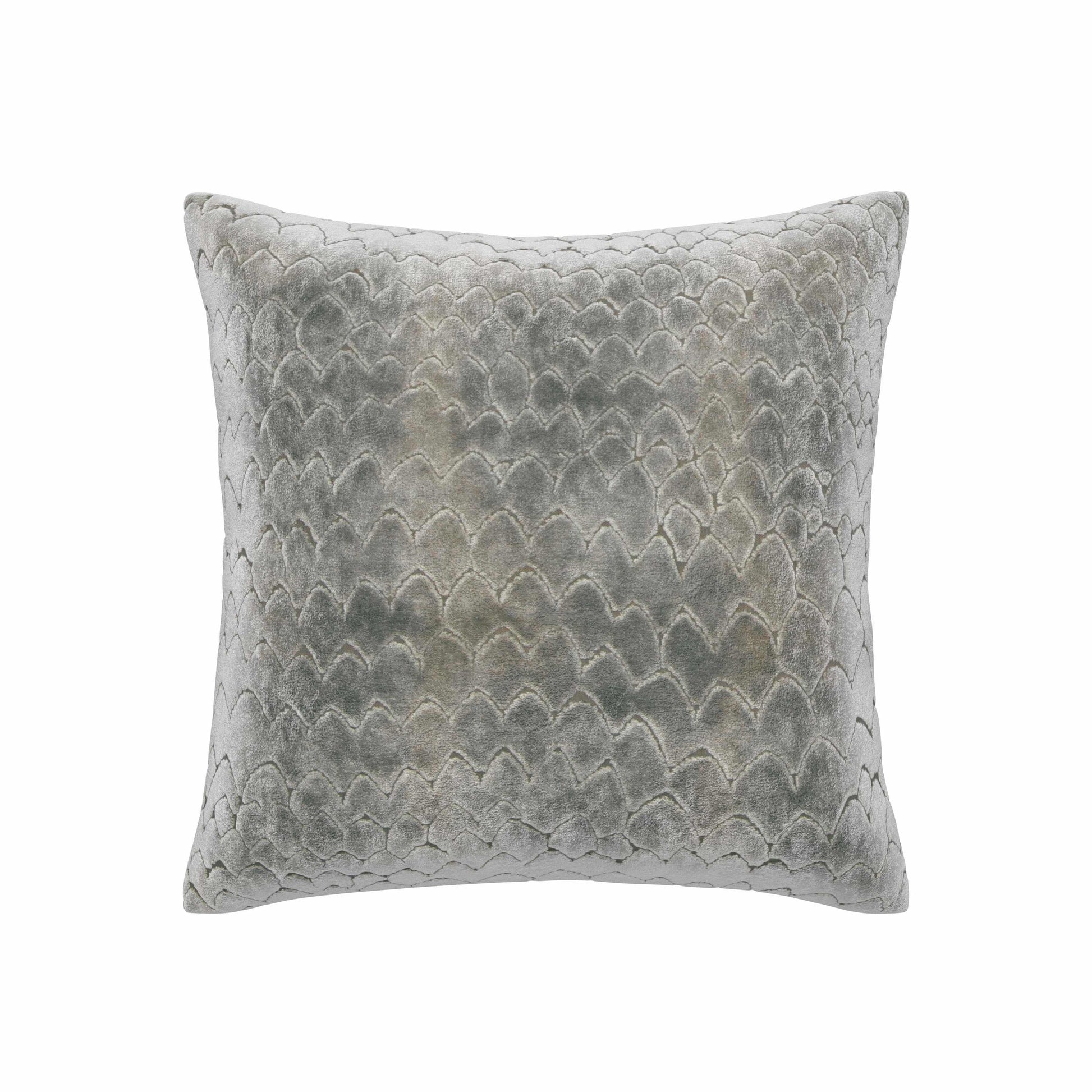 For Arts Sake Pillow Set in Moon by Fineza – silver decorative pillows with scale design displayed on white background.