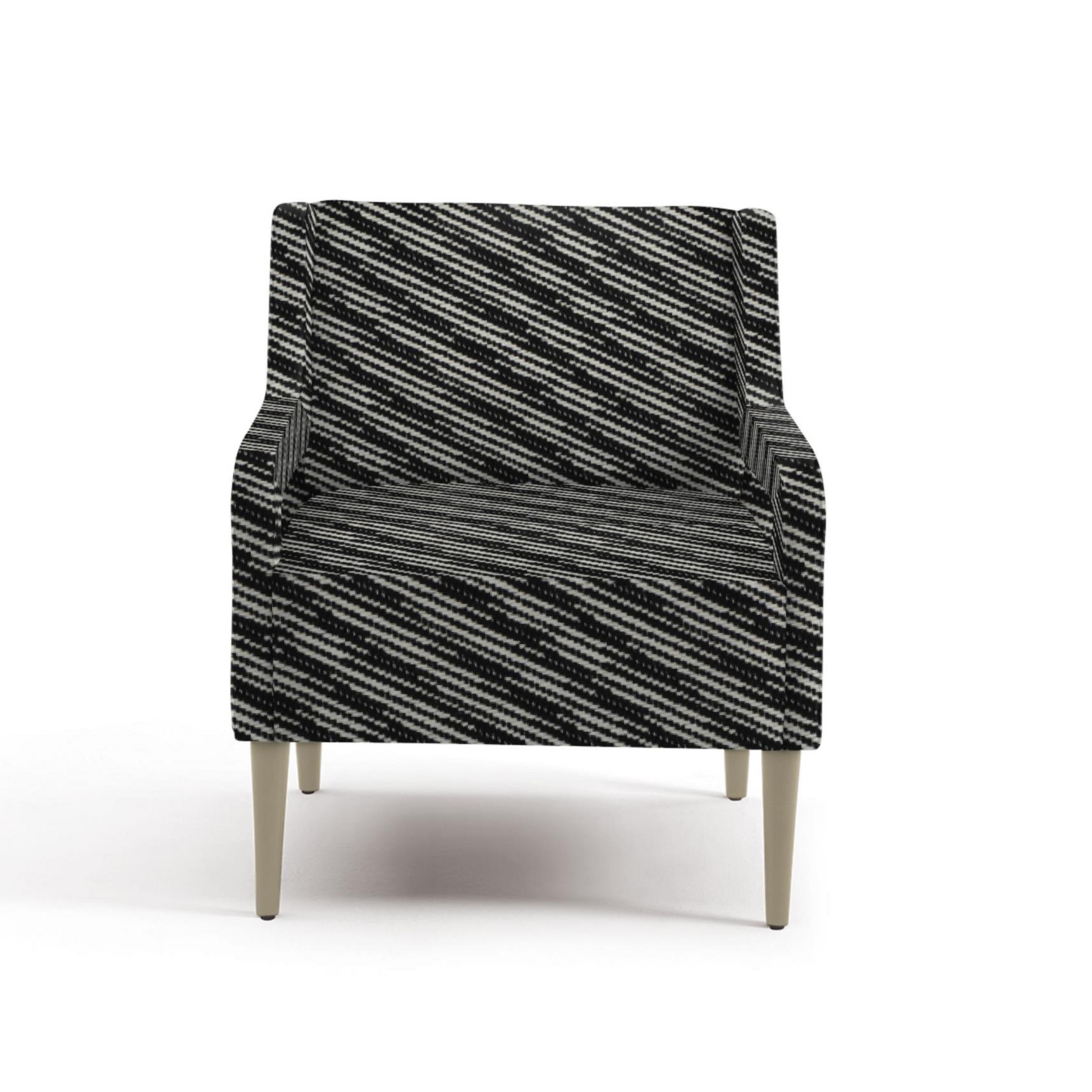 Chair with black and white striped pattern on a white background