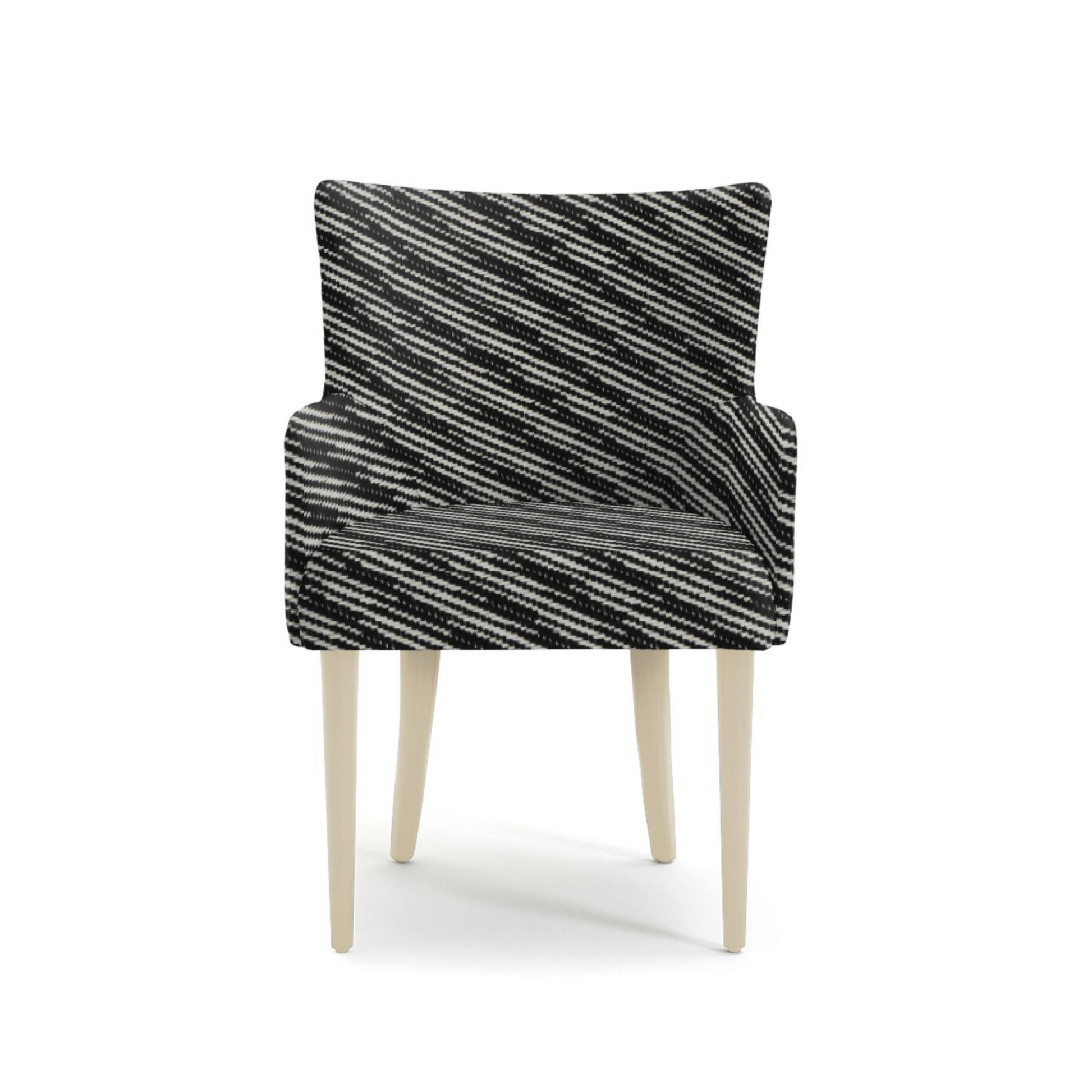 Chair with black and white striped pattern on a white background