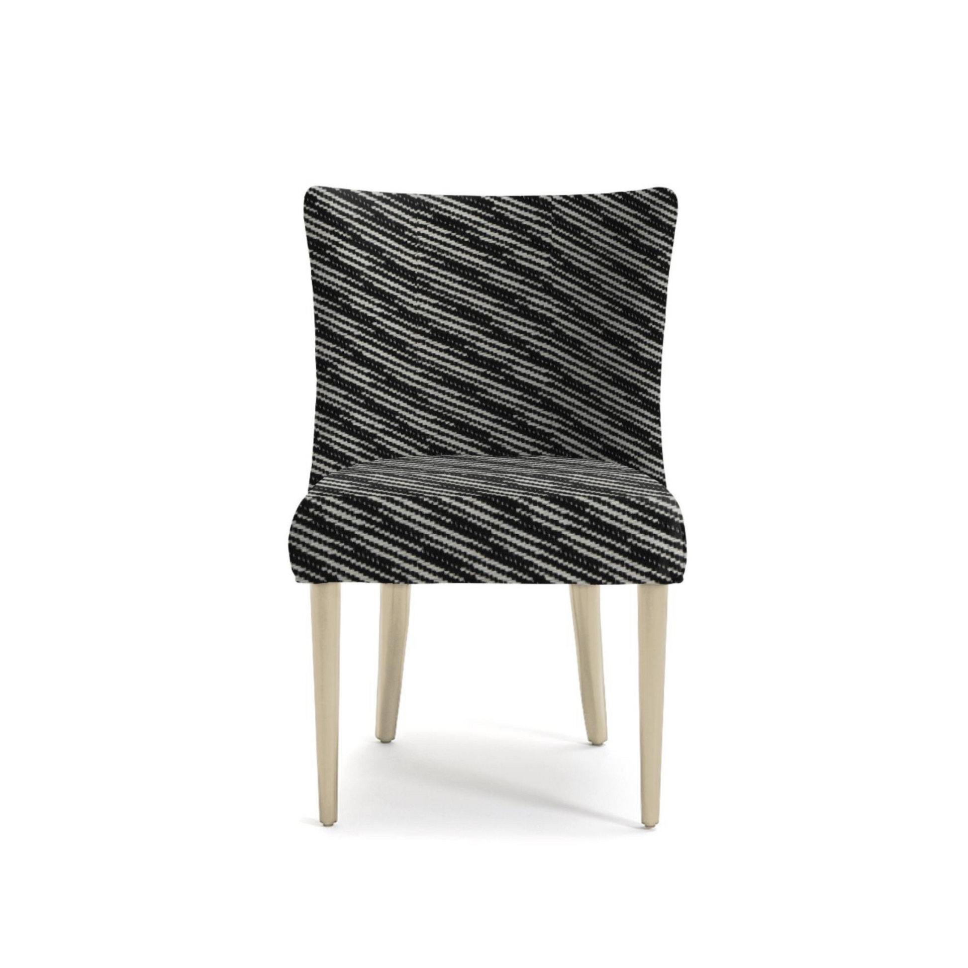 Chair with a black and white patterned cover on a white background
