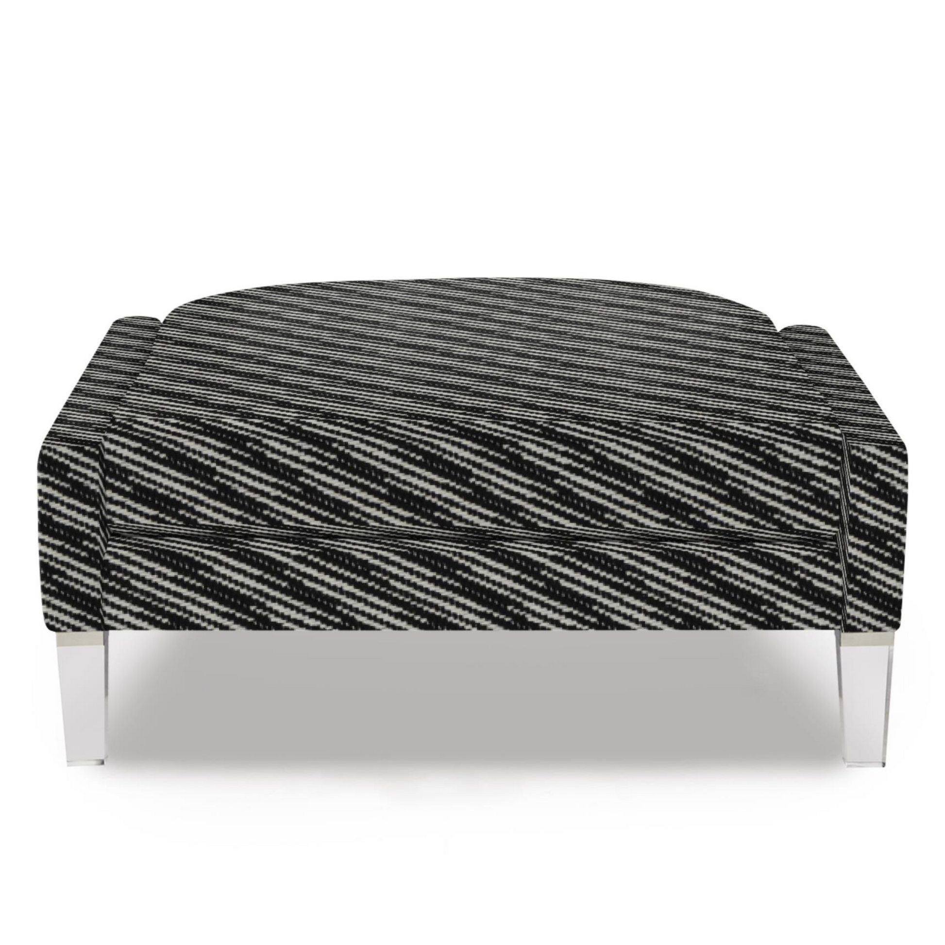 Black and white striped ottoman on a white background