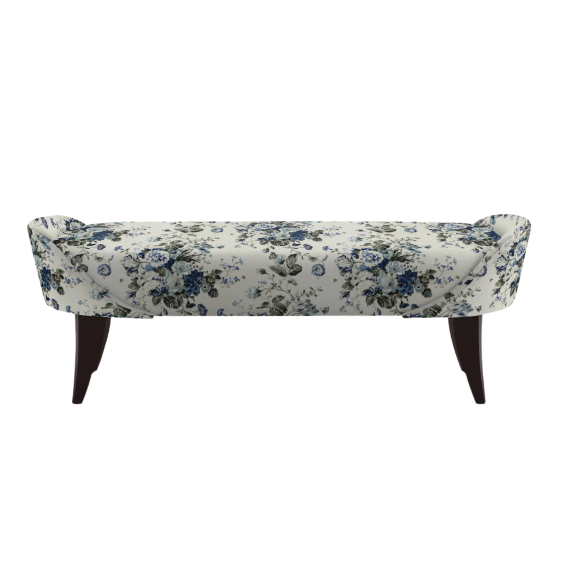 Floral-patterned bench on a white background
