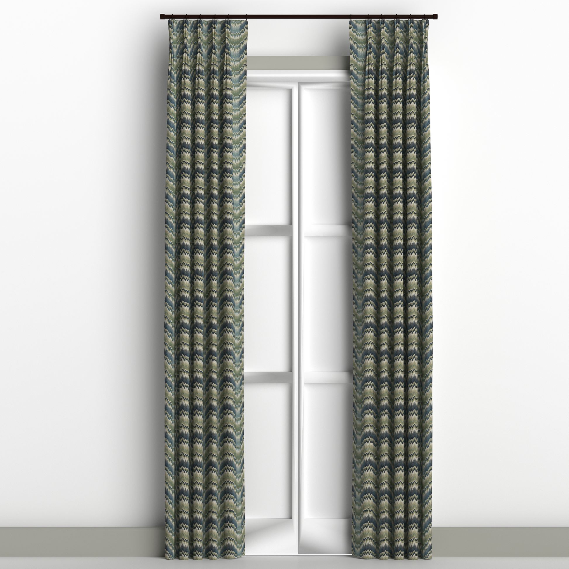 Peacock Resurgence Curtain Panels by Fineza – set of two modern decorative window drapes with subtle textured design displayed on white background.