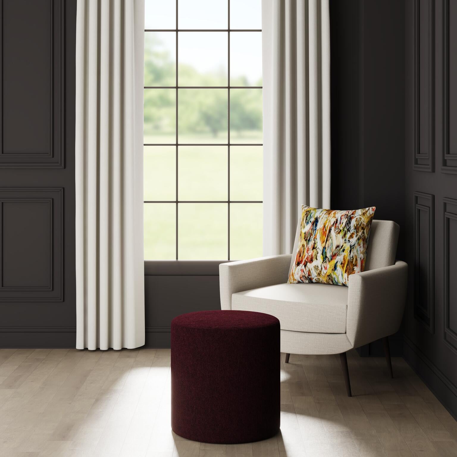 So Mohair Ottoman in Jammin - FineZa3