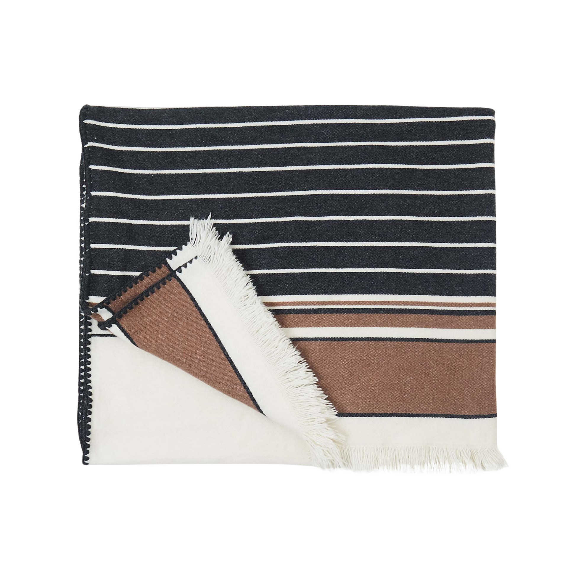 Boogie Stripe Throw in Camelino by Fineza – soft striped decorative blanket on white background.