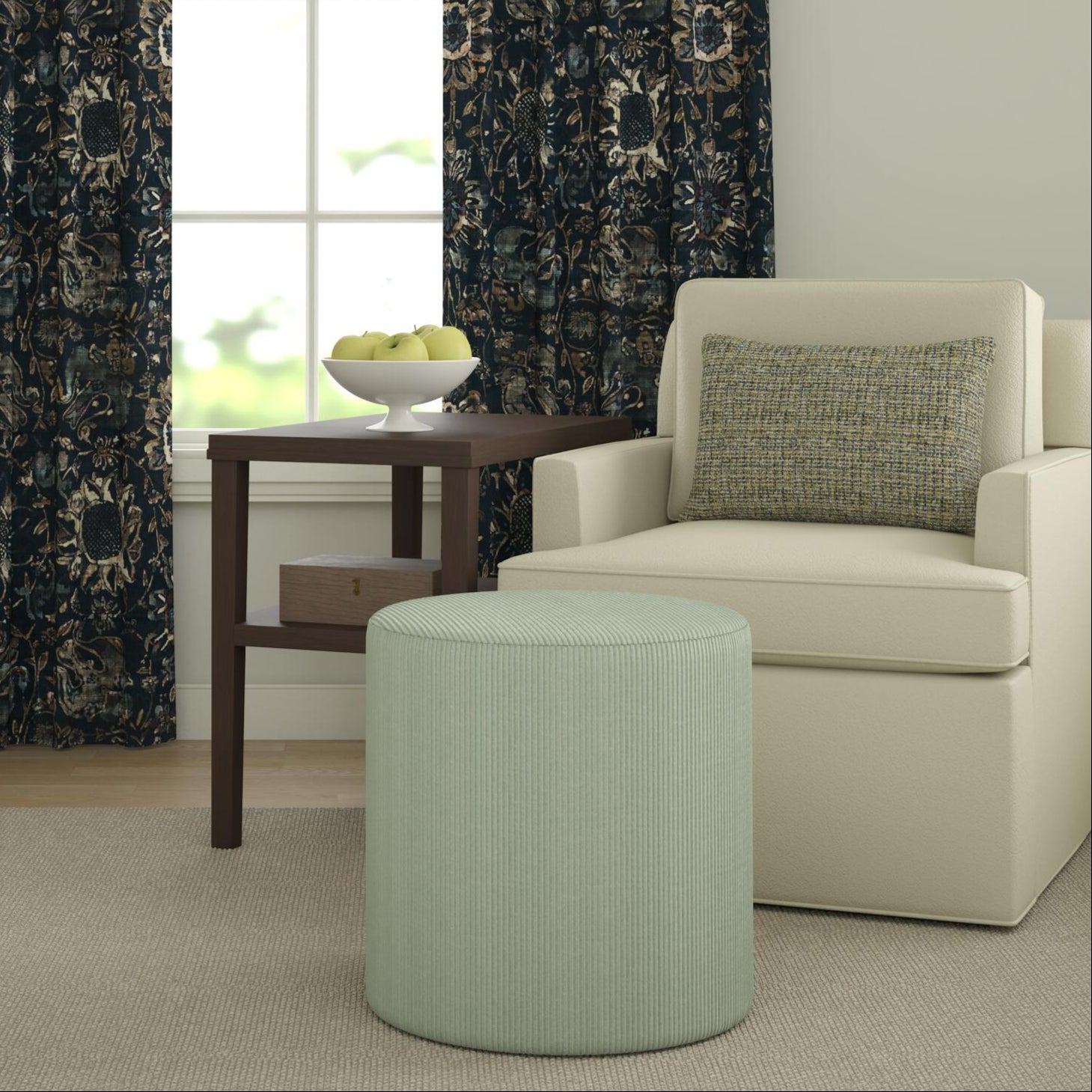 Vineyard Velvet Ottoman in Aquamarine - FineZa3