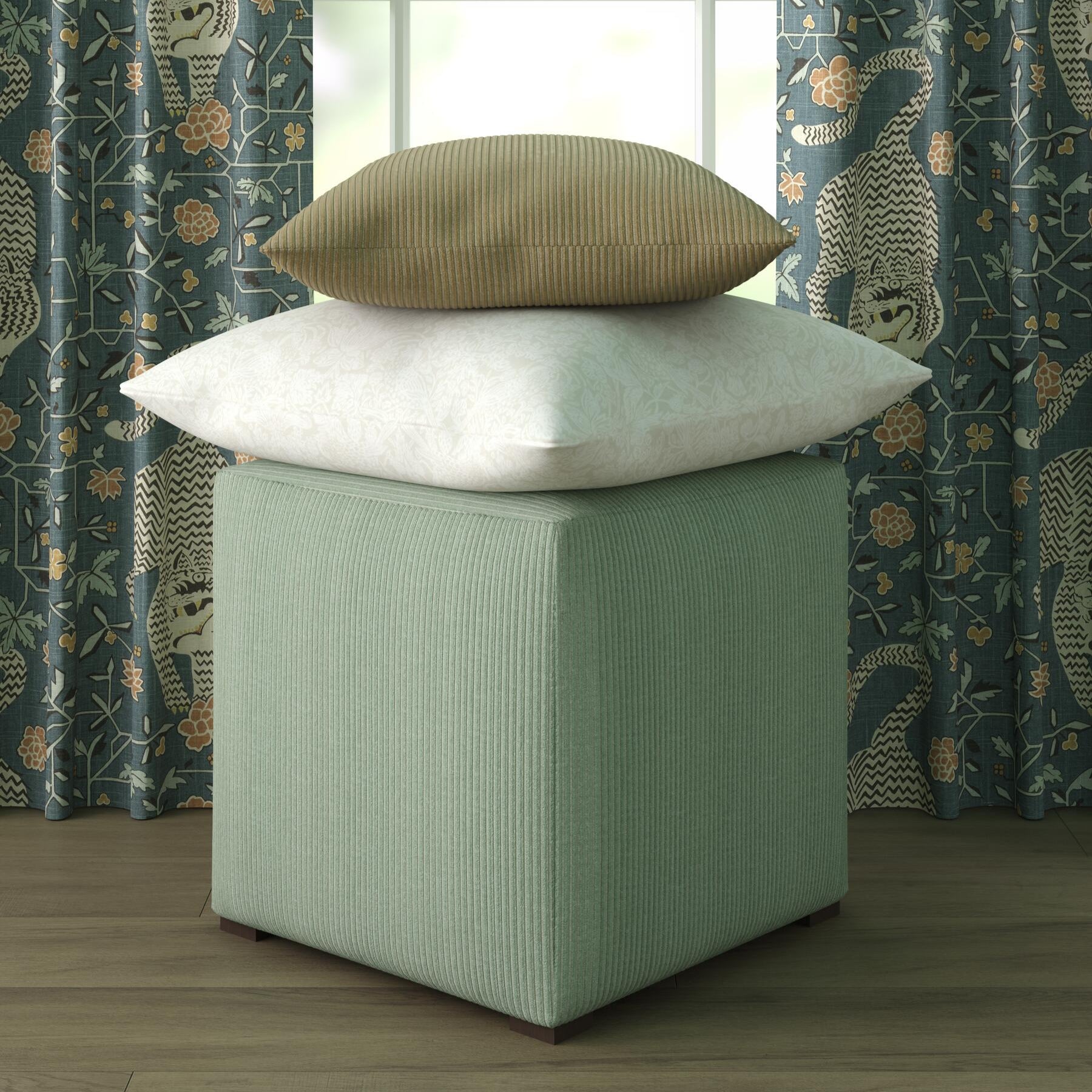 Vineyard Velvet Ottoman in Aquamarine - FineZa6