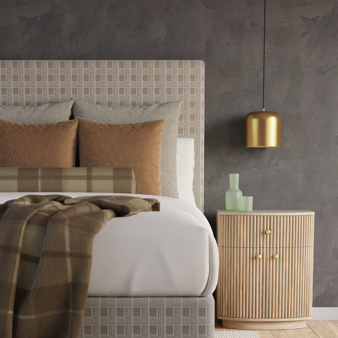 Interiors Plaid Pillow Set in Flyn Camel - Fineza